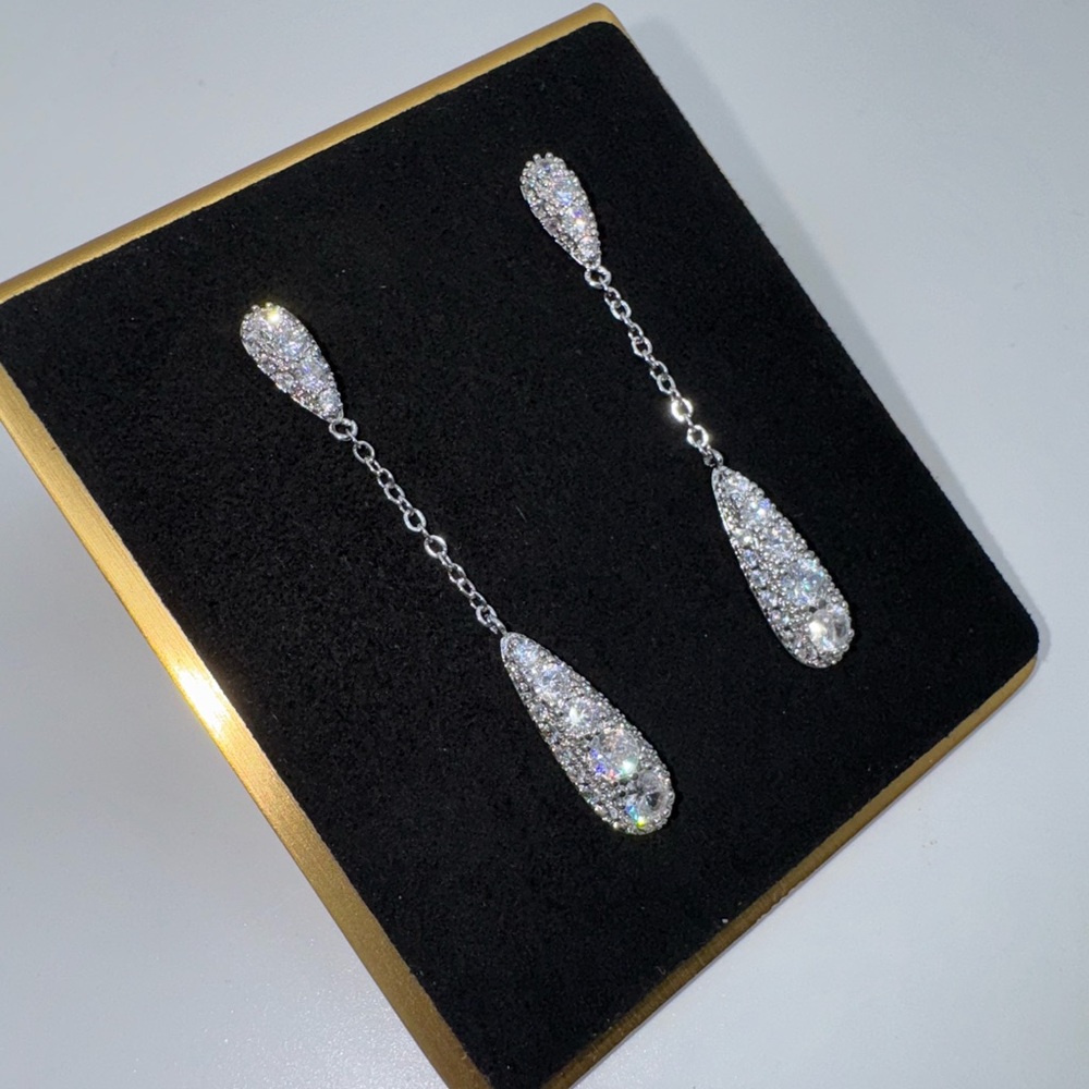 14k 3.5ct Art Deco Dangle Earrings - Picture 6 of 11